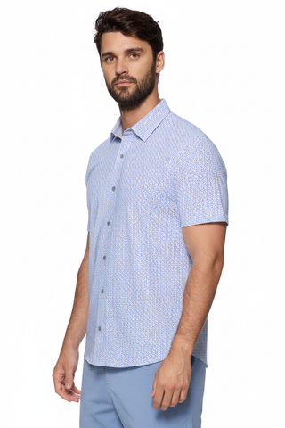 Alexandria SS Medall shirt three-quarter view on model