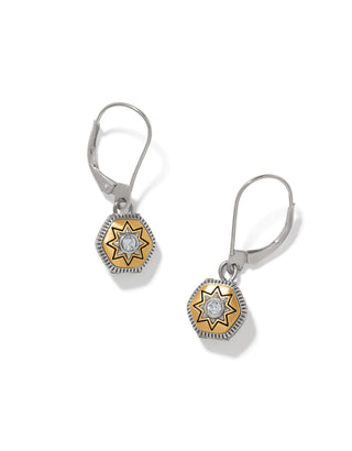 Brighton Mosaic Nova Mini Leverback Earrings with gold hexagonal charm and crystal center