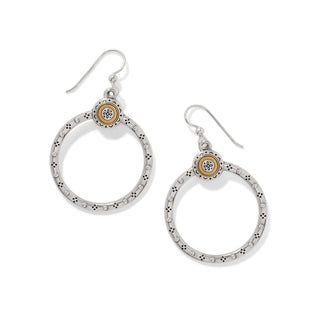 Brighton Mosaic Two Tone French Wire Hoop Earrings in silver with gold accent medallion