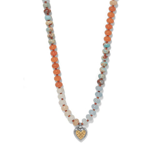 Brighton Mosaic Two Tone Heart beaded necklace with coral, aqua, and cream stone beads and heart pendant