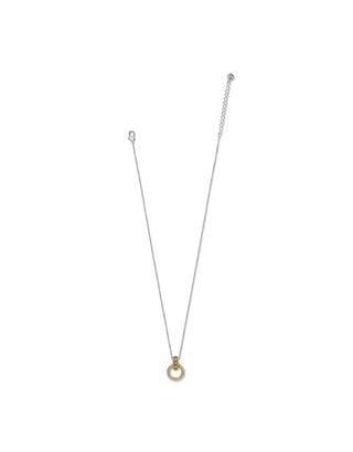 Brighton Mosaic Two Tone Link Ring Necklace with gold circle pendant on delicate silver chain
