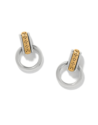 Brighton Mosaic Two Tone Mini Post Earrings with silver hoop and gold textured connector piece