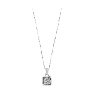 Brighton two-tone square tile necklace with silver ridged border and gold etched floral pendant