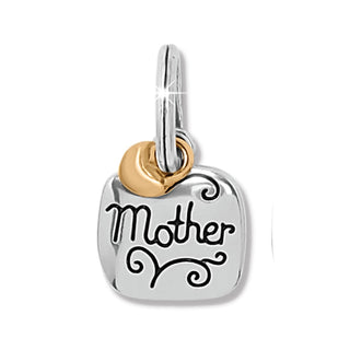 Brighton Mother Charm two-tone silver and gold with cursive script and dangling heart