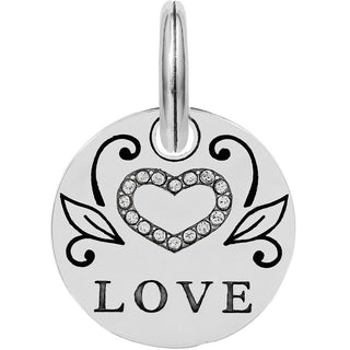 Brighton silver charm with crystal heart and LOVE text engraving