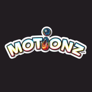 Motionz brand logo graphic with colorful gradient letters and cosmic swirl icon on black background