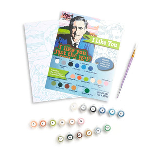 Mr. Rogers Paint by Number Kit 8x10 with 18 non-toxic acrylic paints and numbered canvas