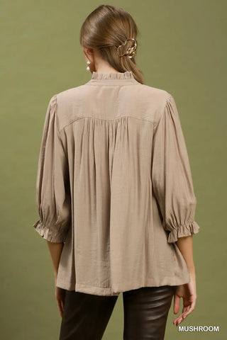 Mushroom Smocked Yoke Blouse