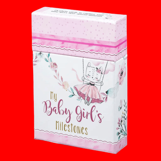 My Baby Girl's Milestones box with kitten on swing and pink floral design