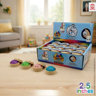 Mystery Petite glitter dumpling squishies in purple green pink and blue with kawaii faces in bamboo steamers