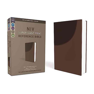 Brown NIV Super Giant Print Reference Bible with red letter edition and matching retail box