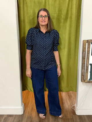 Navy Polka Dot Print Shirt