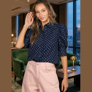 Navy Polka Dot Print Shirt