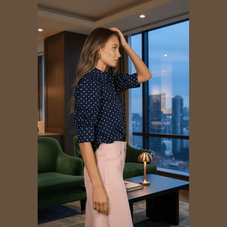 Navy Polka Dot Print Shirt