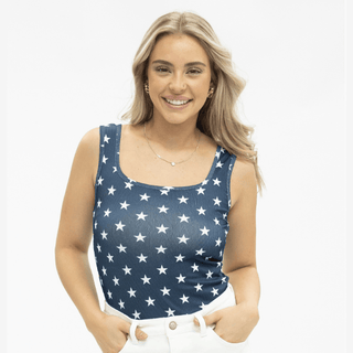 GRACE+EMMA by Southern Grace Women's Tops Navy Stars Ribbed Knit Tank Top