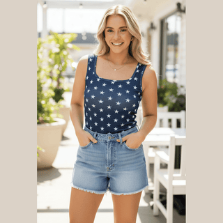 GRACE+EMMA by Southern Grace Women's Tops Navy Stars Ribbed Knit Tank Top