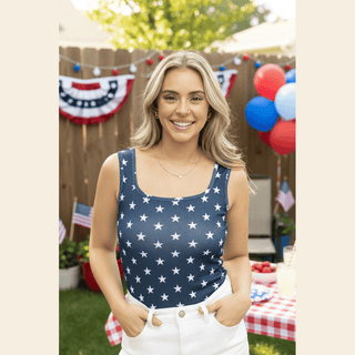 GRACE+EMMA by Southern Grace Women's Tops Navy Stars Ribbed Knit Tank Top
