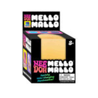 Mello Mallo Needoh yellow-orange squishy toy in black retail box window