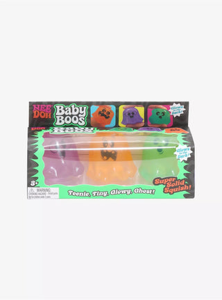 Nee Doh Baby Boos glow-in-the-dark ghost squishy toys set of four in colorful packaging