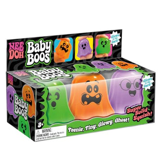 Nee Doh Baby Boos set of three glow-in-the-dark squishy ghost toys in green, orange, and purple