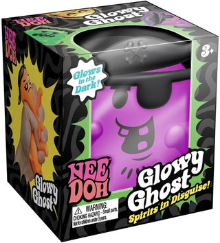 Nee Doh Glowy Ghost purple stress ball toy in retail packaging, glows in dark