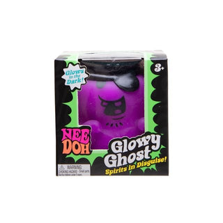 Nee Doh Glowy Ghost stress ball toy in purple, glow-in-the-dark packaging by Schylling