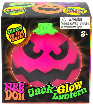Nee Doh Jack-Glow Lantern glow-in-the-dark jack-o-lantern stress ball in pink packaging