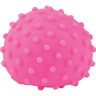 Bright pink textured squeeze ball with raised bumps and dots