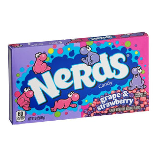 Nerds Candy grape and strawberry flavor 5 oz theater box, purple and pink