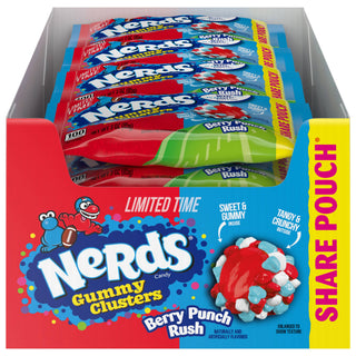 Nerds Berry Punch Rush Gummy Clusters Share Pouch box with 6 colorful candy bags