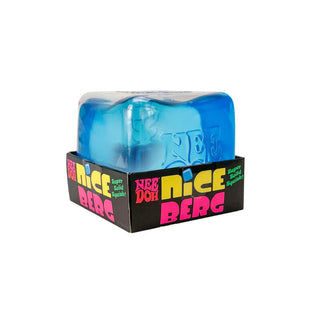 Nee Doh Nice Berg blue translucent cube-shaped super solid squish stress toy in packaging