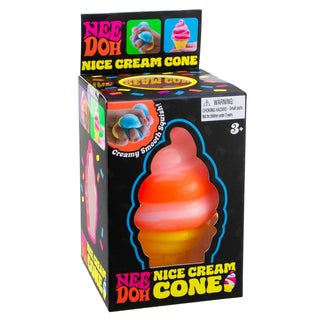 Nee Doh Nice Cream Cone squishy stress toy in orange-red swirl ice cream cone packaging