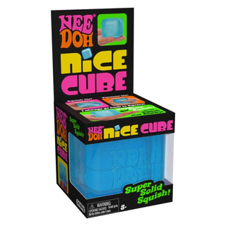 Schylling Nee Doh Nice Cube blue stress relief squish toy in retail packaging