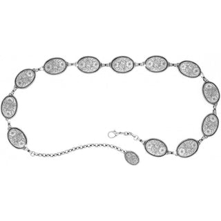 Brighton Nicole Concho Link Belt in silver with oval engraved floral medallions and lobster clasp