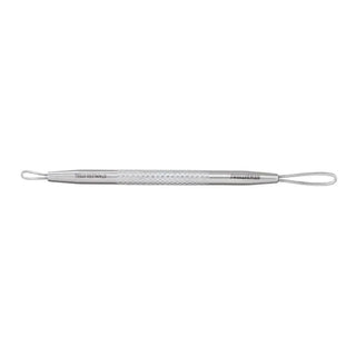 Dual-ended stainless steel acne extractor tool with non-slip diamond grip center