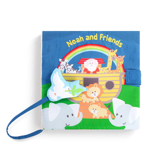 Noah and Friends soft fabric children's book featuring Noah's Ark, animals, rainbow, and a plush dove