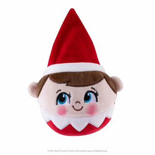 Elf on the Shelf boy plush head with blue eyes and red pointed hat