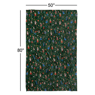 Rifle Paper Co. Nutcracker fleece blanket in dark green, 50 by 80 inches