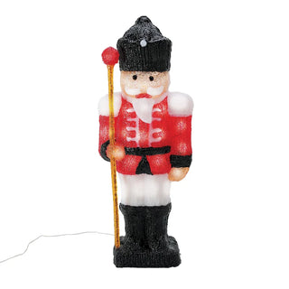 Enesco illuminated red and white nutcracker soldier figurine with black hat and gold staff