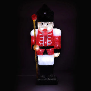 Enesco light-up acrylic nutcracker figurine in red uniform holding gold staff