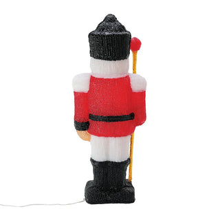 Enesco red and black LED nutcracker soldier figurine with gold staff, rear view