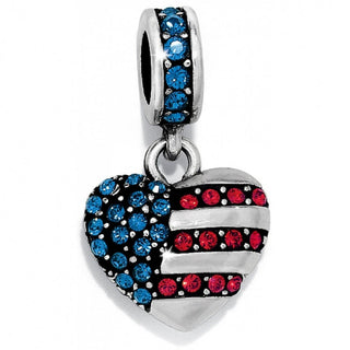 Brighton heart charm with blue and red crystals in American flag pattern