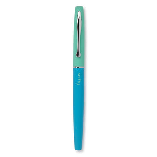 Snifty On A Roll rollerball pen with mint green cap and aqua marine barrel with silver clip