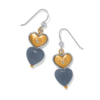 Brighton One Heart Duo double heart drop earrings with gold metal and gray stone hearts