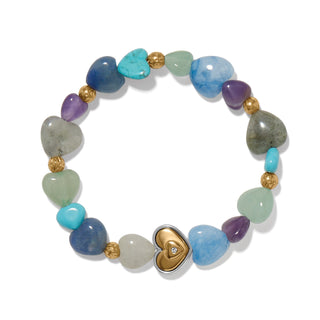 Brighton One Heart bracelet featuring multicolor heart-shaped beads with gold accents and heart charm