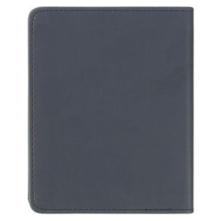 Slate gray faux leather devotional book cover with stitched border detail for men