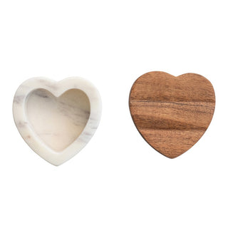Heart shaped marble container with wood lid