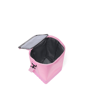 Bogg Original Half Brrr insulated cooler bag in Pink Taffy, shown open with black interior lining.