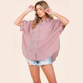 Oversized Short Sleeve Button Down Shirt