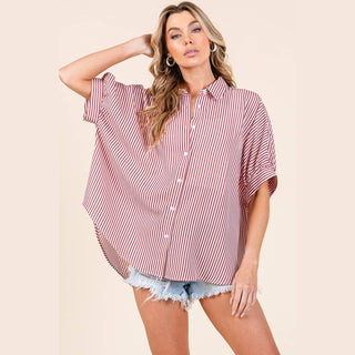 Oversized Short Sleeve Button Down Shirt